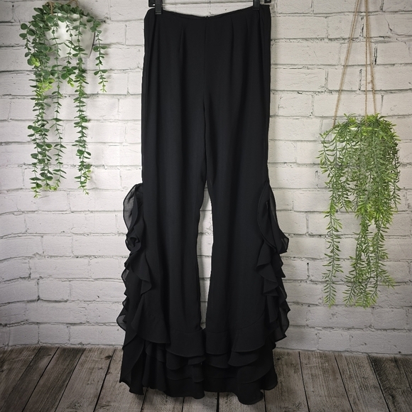 Studio I Pants - Studio I Black Pants With Cascading Ruffles, Feminine, Fancy, Party, Chic Size 6